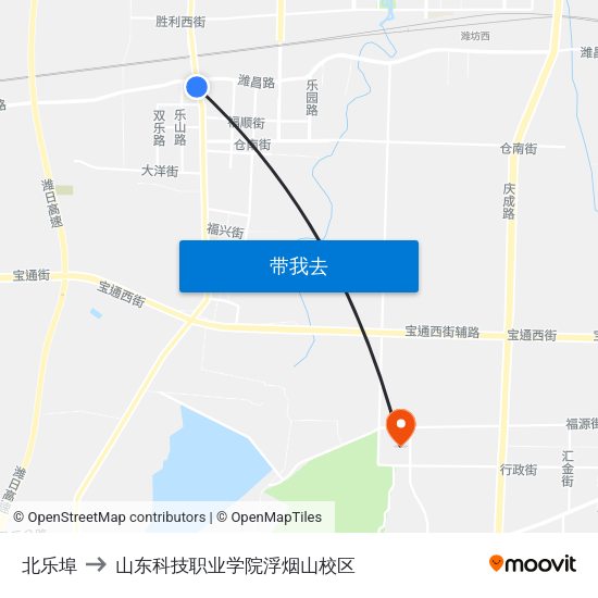 北乐埠 to 山东科技职业学院浮烟山校区 map