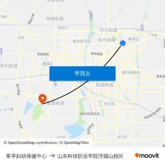 寒亭妇幼保健中心 to 山东科技职业学院浮烟山校区 map