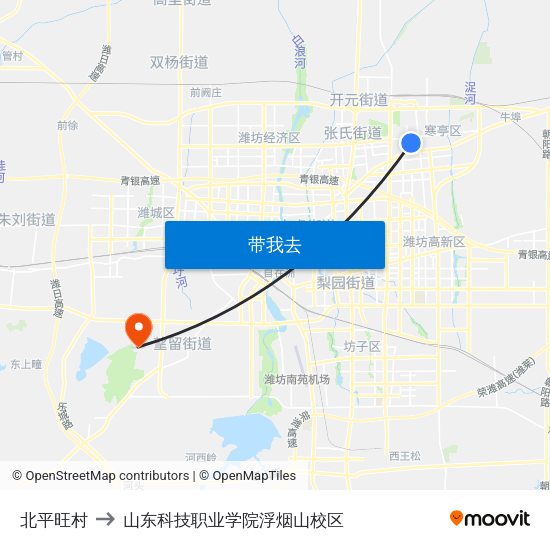 北平旺村 to 山东科技职业学院浮烟山校区 map