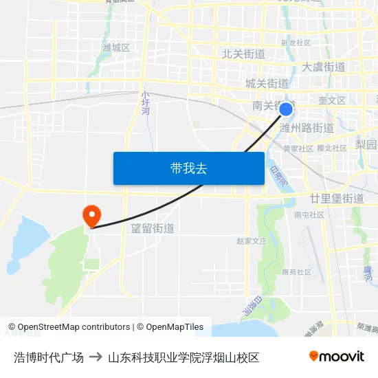 浩博时代广场 to 山东科技职业学院浮烟山校区 map