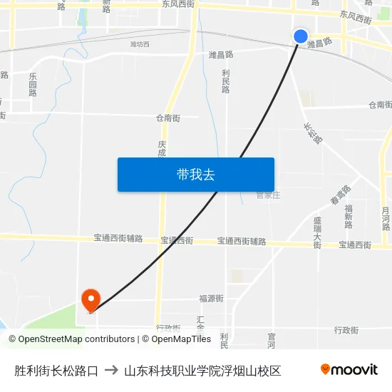 胜利街长松路口 to 山东科技职业学院浮烟山校区 map