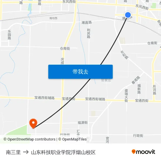 南三里 to 山东科技职业学院浮烟山校区 map