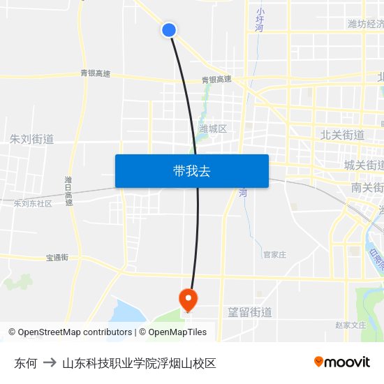 东何 to 山东科技职业学院浮烟山校区 map