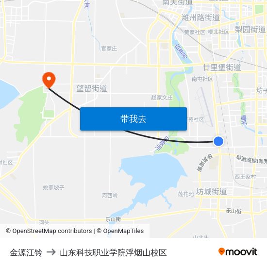 金源江铃 to 山东科技职业学院浮烟山校区 map