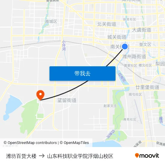 潍坊百货大楼 to 山东科技职业学院浮烟山校区 map