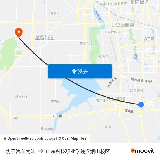 坊子汽车南站 to 山东科技职业学院浮烟山校区 map