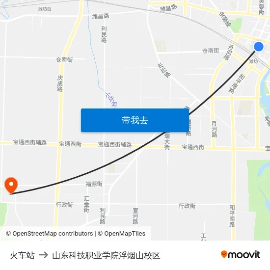 火车站 to 山东科技职业学院浮烟山校区 map