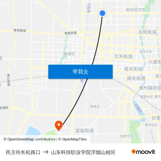 民主街长松路口 to 山东科技职业学院浮烟山校区 map