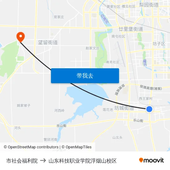 市社会福利院 to 山东科技职业学院浮烟山校区 map