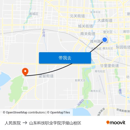 人民医院 to 山东科技职业学院浮烟山校区 map