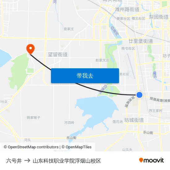 六号井 to 山东科技职业学院浮烟山校区 map