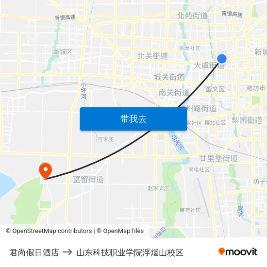 君尚假日酒店 to 山东科技职业学院浮烟山校区 map