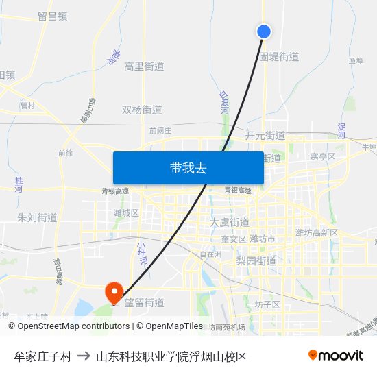 牟家庄子村 to 山东科技职业学院浮烟山校区 map