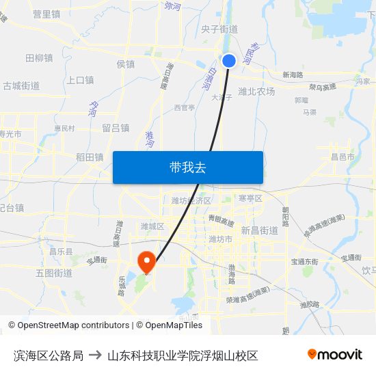 滨海区公路局 to 山东科技职业学院浮烟山校区 map