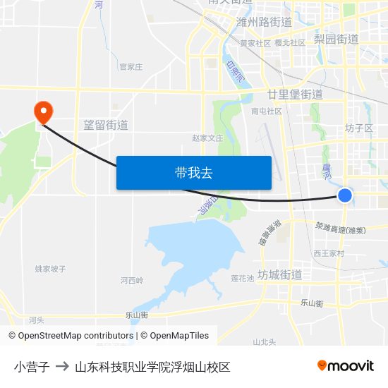 小营子 to 山东科技职业学院浮烟山校区 map