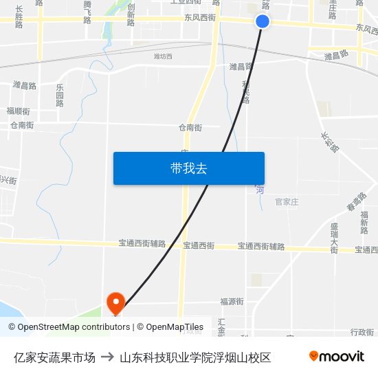 亿家安蔬果市场 to 山东科技职业学院浮烟山校区 map