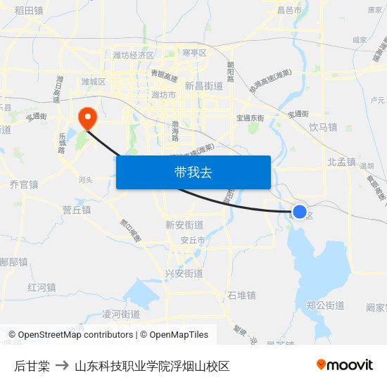 后甘棠 to 山东科技职业学院浮烟山校区 map