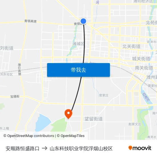 安顺路恒盛路口 to 山东科技职业学院浮烟山校区 map