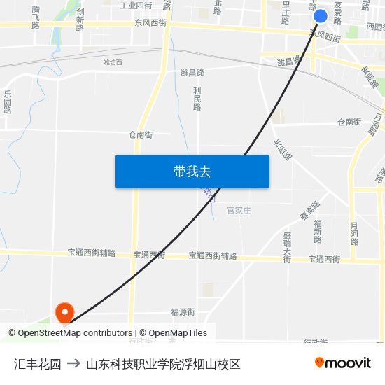 汇丰花园 to 山东科技职业学院浮烟山校区 map