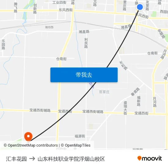 汇丰花园 to 山东科技职业学院浮烟山校区 map