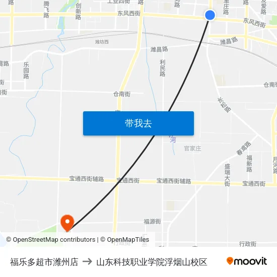 福乐多超市潍州店 to 山东科技职业学院浮烟山校区 map
