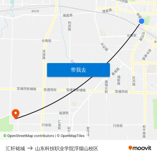 汇轩铭城 to 山东科技职业学院浮烟山校区 map