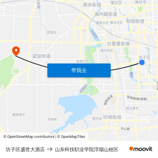坊子区盛世大酒店 to 山东科技职业学院浮烟山校区 map