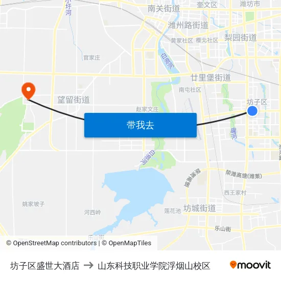 坊子区盛世大酒店 to 山东科技职业学院浮烟山校区 map