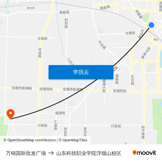 万锦国际批发广场 to 山东科技职业学院浮烟山校区 map