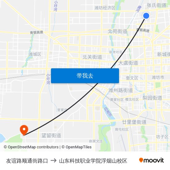 友谊路顺通街路口 to 山东科技职业学院浮烟山校区 map