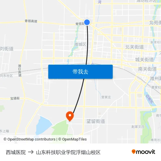 西城医院 to 山东科技职业学院浮烟山校区 map