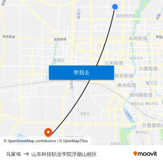 马家埠 to 山东科技职业学院浮烟山校区 map