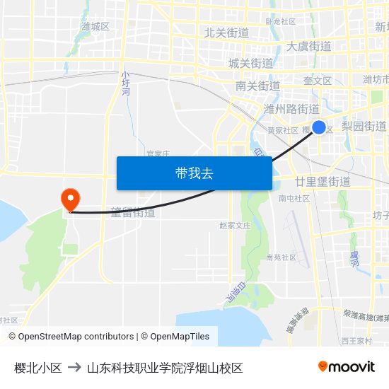 樱北小区 to 山东科技职业学院浮烟山校区 map