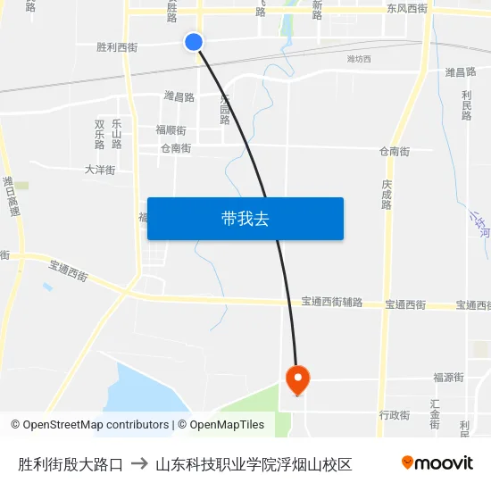 胜利街殷大路口 to 山东科技职业学院浮烟山校区 map
