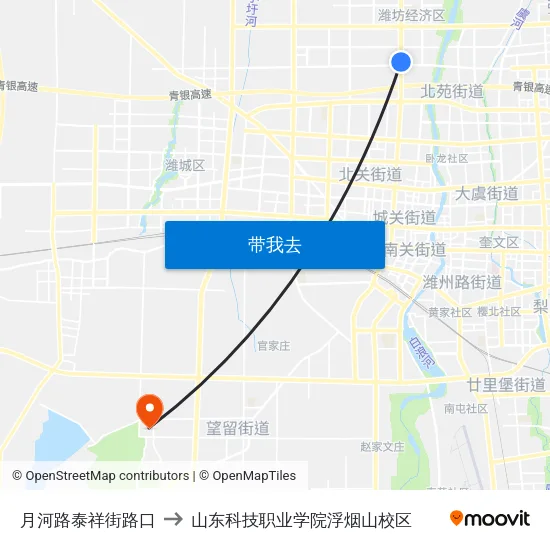 月河路泰祥街路口 to 山东科技职业学院浮烟山校区 map