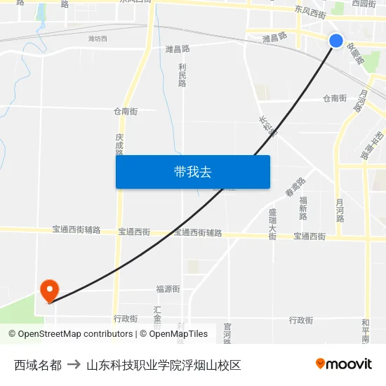 西域名都 to 山东科技职业学院浮烟山校区 map