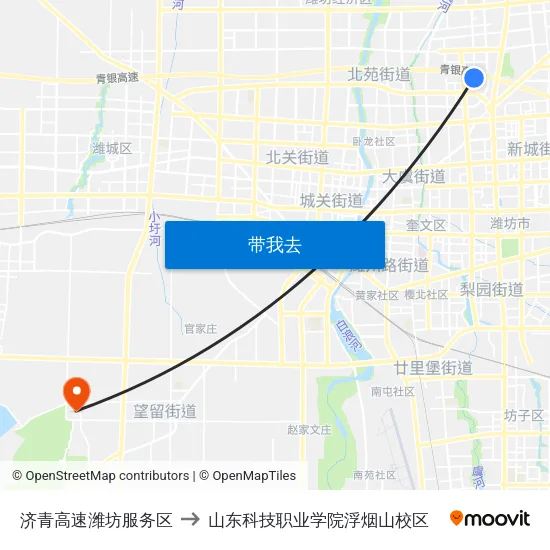济青高速潍坊服务区 to 山东科技职业学院浮烟山校区 map
