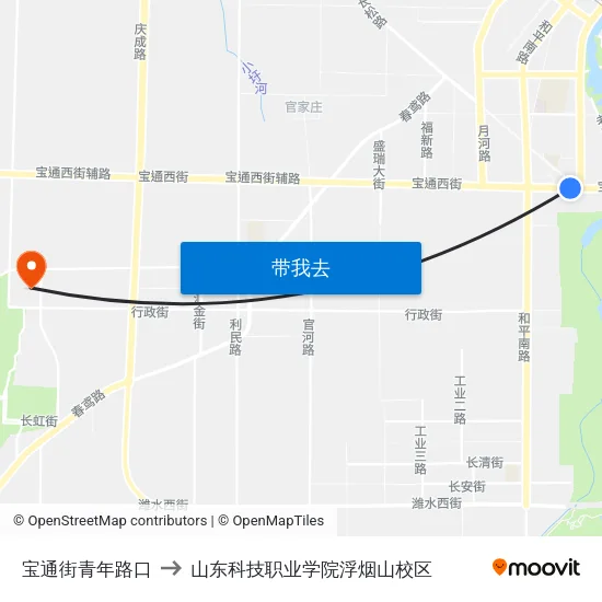 宝通街青年路口 to 山东科技职业学院浮烟山校区 map