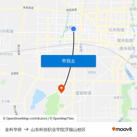 金科华府 to 山东科技职业学院浮烟山校区 map