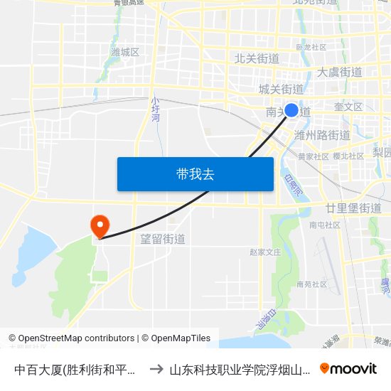 中百大厦(胜利街和平路口) to 山东科技职业学院浮烟山校区 map