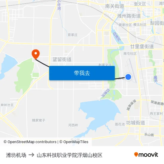 潍坊机场 to 山东科技职业学院浮烟山校区 map