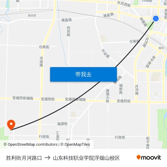 胜利街月河路口 to 山东科技职业学院浮烟山校区 map