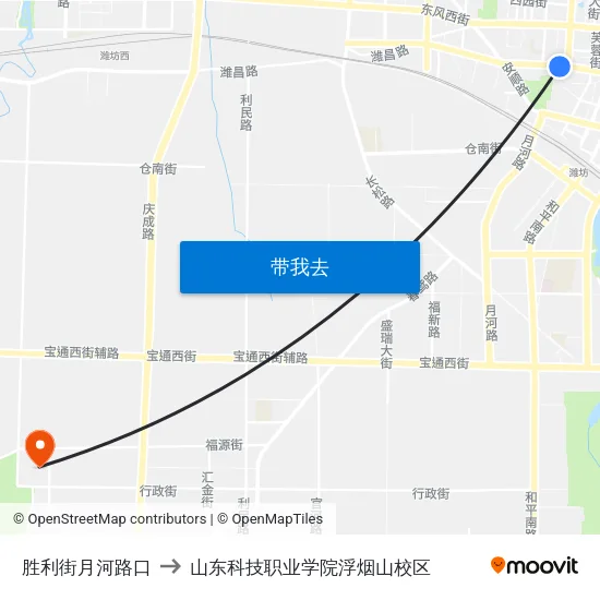 胜利街月河路口 to 山东科技职业学院浮烟山校区 map