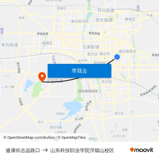健康街志远路口 to 山东科技职业学院浮烟山校区 map