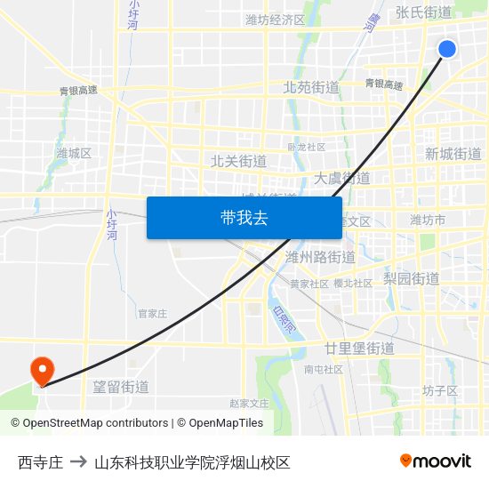 西寺庄 to 山东科技职业学院浮烟山校区 map