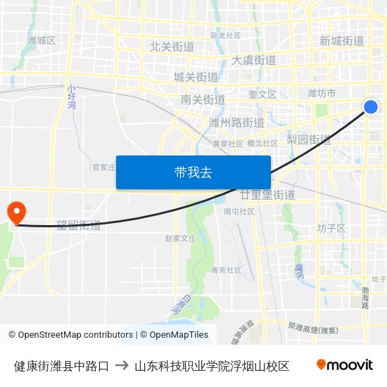健康街潍县中路口 to 山东科技职业学院浮烟山校区 map