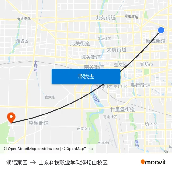 润福家园 to 山东科技职业学院浮烟山校区 map