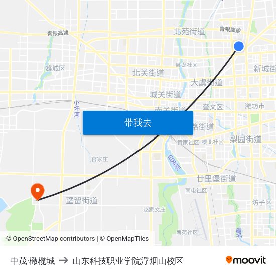 中茂·橄榄城 to 山东科技职业学院浮烟山校区 map