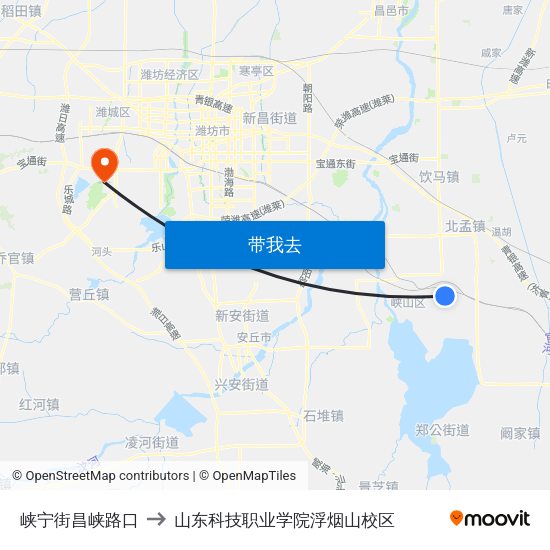 峡宁街昌峡路口 to 山东科技职业学院浮烟山校区 map