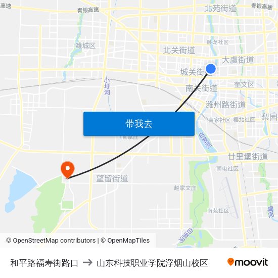 和平路福寿街路口 to 山东科技职业学院浮烟山校区 map